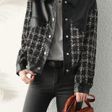 Casual Paneled Lapel Leather Jacket
