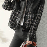 Casual Paneled Lapel Leather Jacket