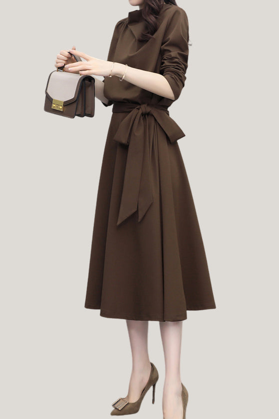 Elegant Mock Neck Waist-Cinched A-Line Knitted Dress Elegant Mock Neck Waist-Cinched A-Line Knitted Dress