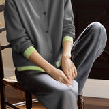 Casual Color-Block Trim Knitted Cardigan & Pants 2-Piece Set