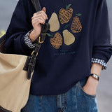 Casual Fruit Print & Plaid Paneled Pullover Hoodie
