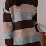 Casual Loose Pullover Color-Block Knitted Dress