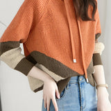Casual Minimalist Color-Block Hooded Knitted Sweatshirt