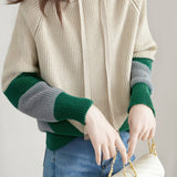 Casual Minimalist Color-Block Hooded Knitted Sweatshirt