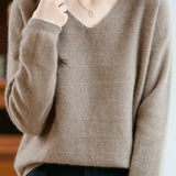 Minimalist V-Neck Long-Sleeve Pullover Knitted Top