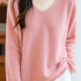 Minimalist V-Neck Long-Sleeve Pullover Knitted Top