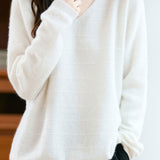 Minimalist V-Neck Long-Sleeve Pullover Knitted Top