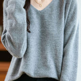 Minimalist V-Neck Long-Sleeve Pullover Knitted Top