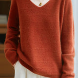Minimalist V-Neck Long-Sleeve Pullover Knitted Top