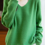 Minimalist V-Neck Long-Sleeve Pullover Knitted Top