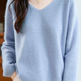 Minimalist V-Neck Long-Sleeve Pullover Knitted Top