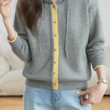 Casual Versatile Color-Block Knitted Hooded Cardigan