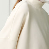 Exquisite Elegant Lace-Paneled Mock Neck Sweatshirt