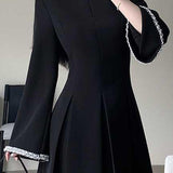Exquisite Elegant Crew Neck Long-Sleeve Fitted-Waist Dress