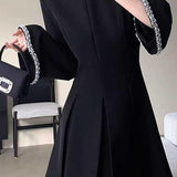 Exquisite Elegant Crew Neck Long-Sleeve Fitted-Waist Dress