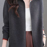 Casual Versatile Lapel Color-Block Knitted Cardigan