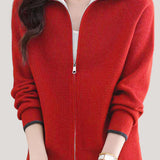 Casual Versatile Lapel Color-Block Knitted Cardigan