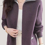 Casual Versatile Lapel Color-Block Knitted Cardigan