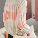 Casual Versatile Color-Block Striped Crew Neck Pullover Sweater