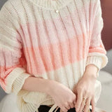 Casual Versatile Color-Block Striped Crew Neck Pullover Sweater