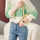 Casual Versatile Color-Block Striped Crew Neck Pullover Sweater