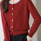 Exquisite Elegant Lace Pearl Knitted Cardigan