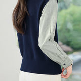 Minimalist Striped Lapel Fake Two-Piece Pullover Knitted Top