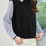 Minimalist Striped Lapel Fake Two-Piece Pullover Knitted Top
