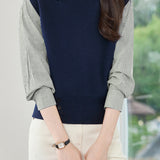 Minimalist Striped Lapel Fake Two-Piece Pullover Knitted Top