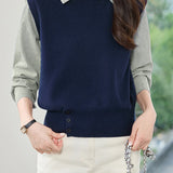 Minimalist Striped Lapel Fake Two-Piece Pullover Knitted Top