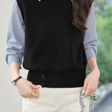 Minimalist Striped Lapel Fake Two-Piece Pullover Knitted Top