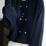 Casual Versatile Pullover Paneled-Fabric Knitted Top