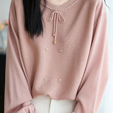Casual Versatile Pullover Paneled-Fabric Knitted Top