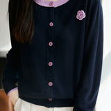 Casual Versatile Color-Block Crew Neck Pullover Knitted Cardigan