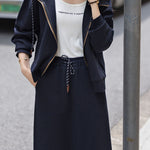 Casual Simple Hoodie Cardigan Straight Skirt 2-Piece Set - liwisi