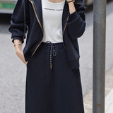 Casual Simple Hoodie Cardigan Straight Skirt 2-Piece Set