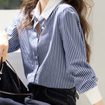 Casual Commuter Lapel Striped Shirt - liwisi