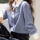Casual Commuter Lapel Striped Shirt