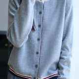 Casual Versatile Crew Neck Color-Block Loose Knitted Cardigan