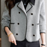 Elegant Temperament Color-Block Lapel Double-Faced Wool Coat