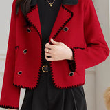 Elegant Temperament Color-Block Lapel Double-Faced Wool Coat