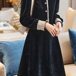 Elegant Ruffle-Paneled Corduroy Dress - liwisi
