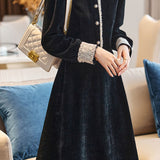 Elegant Ruffle-Paneled Corduroy Dress - liwisi