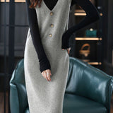 Casual Versatile V-Neck Sleeveless Pullover Knitted Dress
