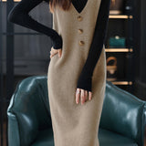 Casual Versatile V-Neck Sleeveless Pullover Knitted Dress