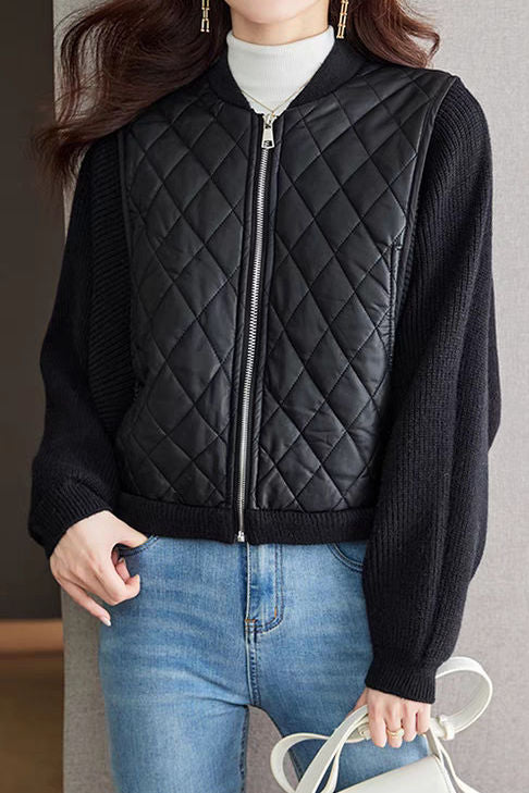 Casual Versatile Stand-Collar Paneled Batwing Sleeve Short Coat - liwisi