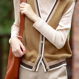 Casual Versatile Sleeveless Color-Block Knitted Cardigan Vest - liwisi