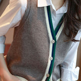 Casual Versatile Sleeveless Color-Block Knitted Cardigan Vest - liwisi