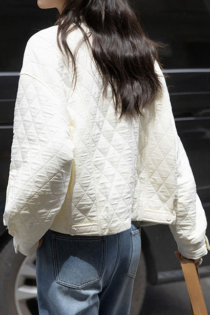 Casual Versatile Stand-Collar Argyle Cotton-Padded Coat - liwisi