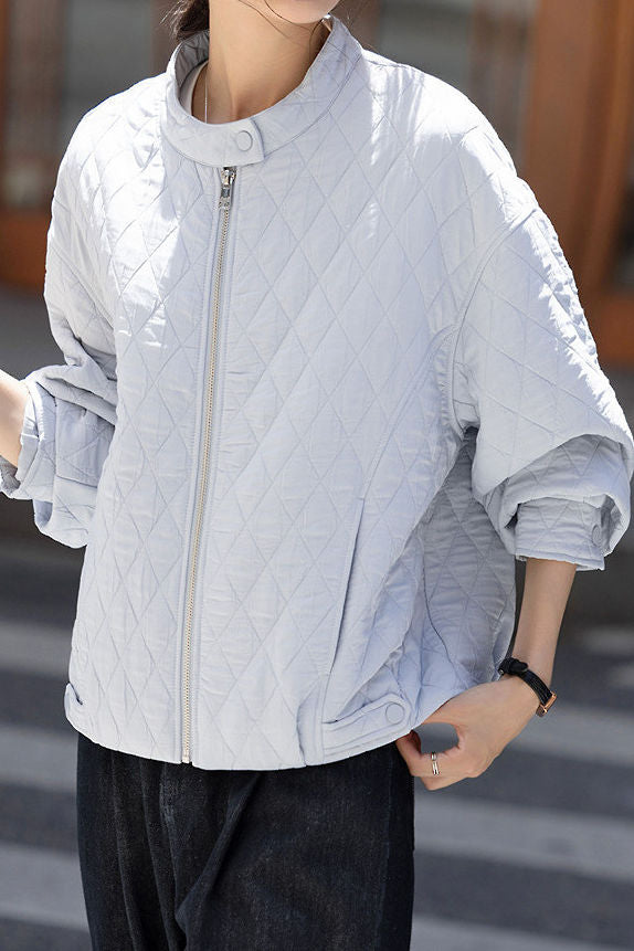 Casual Versatile Stand-Collar Argyle Cotton-Padded Coat - liwisi